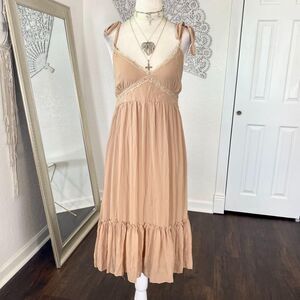 GIO Early 2000's Whimsygoth Babydoll Tan Cream Sequin Mesh Midi Dress M